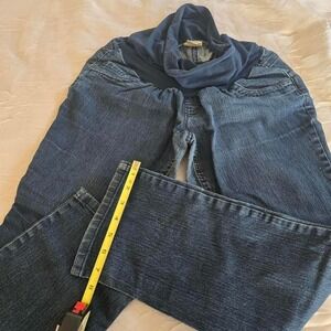 Indigo Blue Maternity Jeans Petite Large PL Dark Wash Full Panel Straight Leg